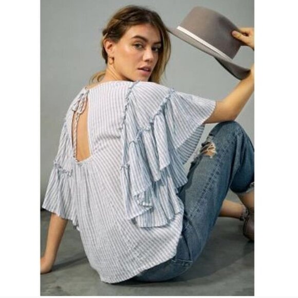 Anthro PILCRO Sybil Striped Ruffle Sleeve Blouse Top - Picture 4 of 13